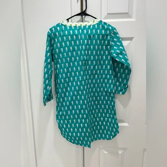 Hatley Teal & White Seahorse Tunic with Green Accents - Picture 2 of 4